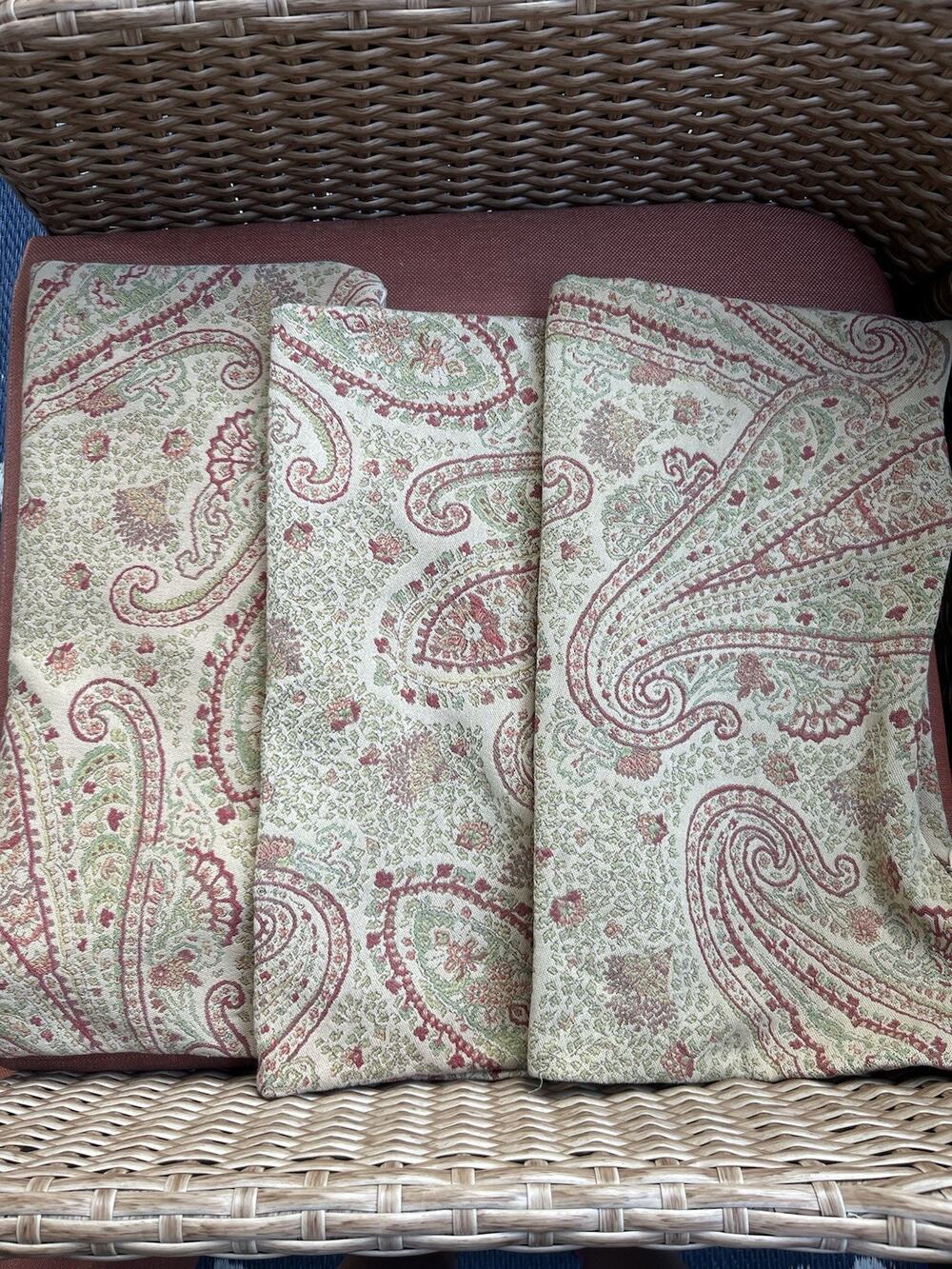 Pottery Barn Paisley Pillow Cover SET OF 3 Beige Green Red Zipper Fits 18x18